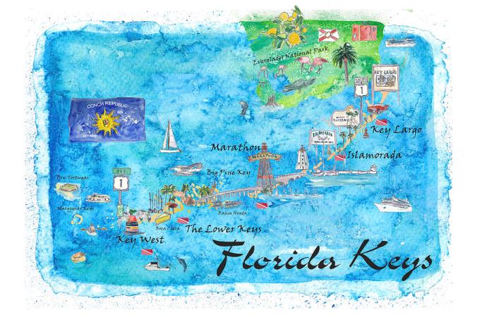 florida-keys-key-west-marathon-key-largo-illustrated-travel-poster-favorite-map-tourist-highlight